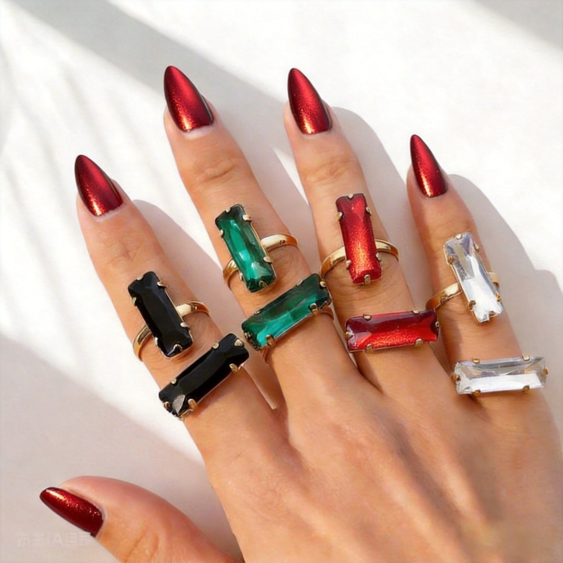 Vintage Quadrilateral Colorful Square Ring Minimalist Geometric Adjustable Band
