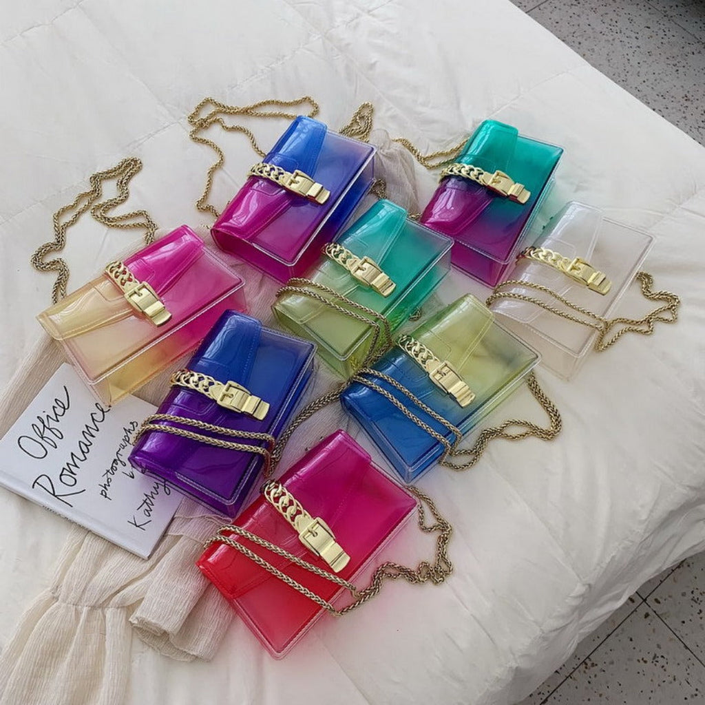 Mini summer transparent jelly bag, candy color silicone color bag, versatile chain small crossbody bag