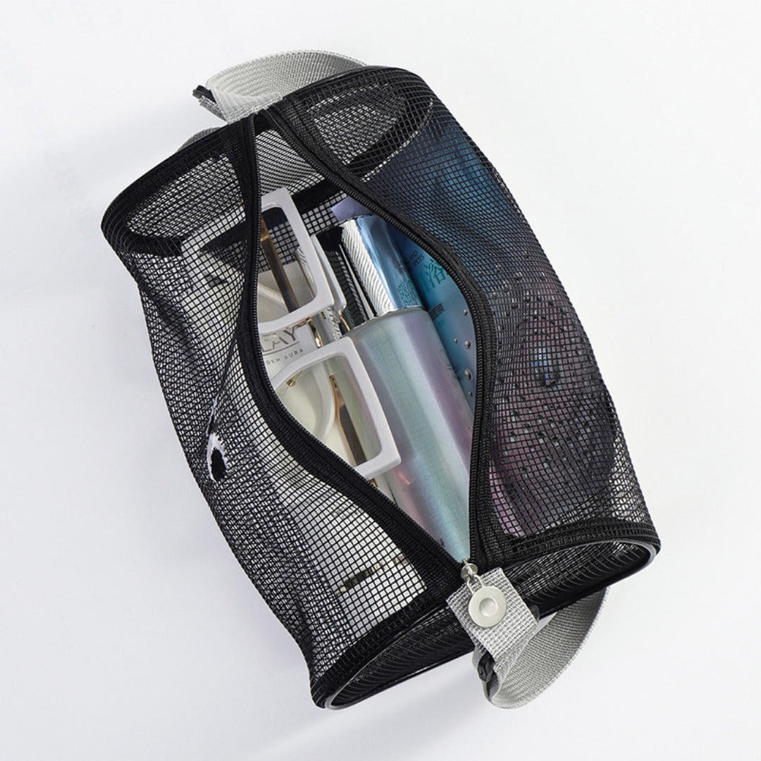 Big eye mesh cylinder bag, breathable leisure travel crossbody bag mesh, portable crossbody beach bag, swimming wash storage bag