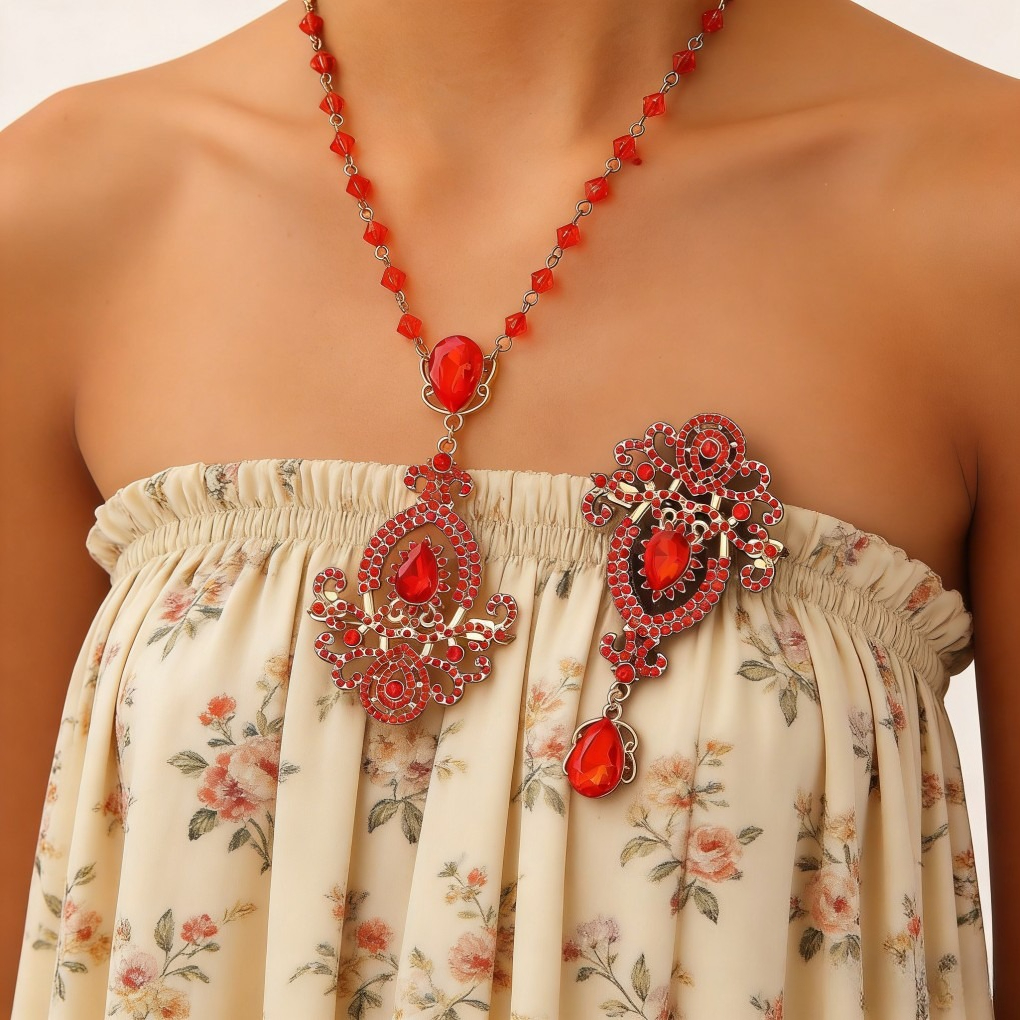 Vintage Crystal Brooch with Colorful Pendant