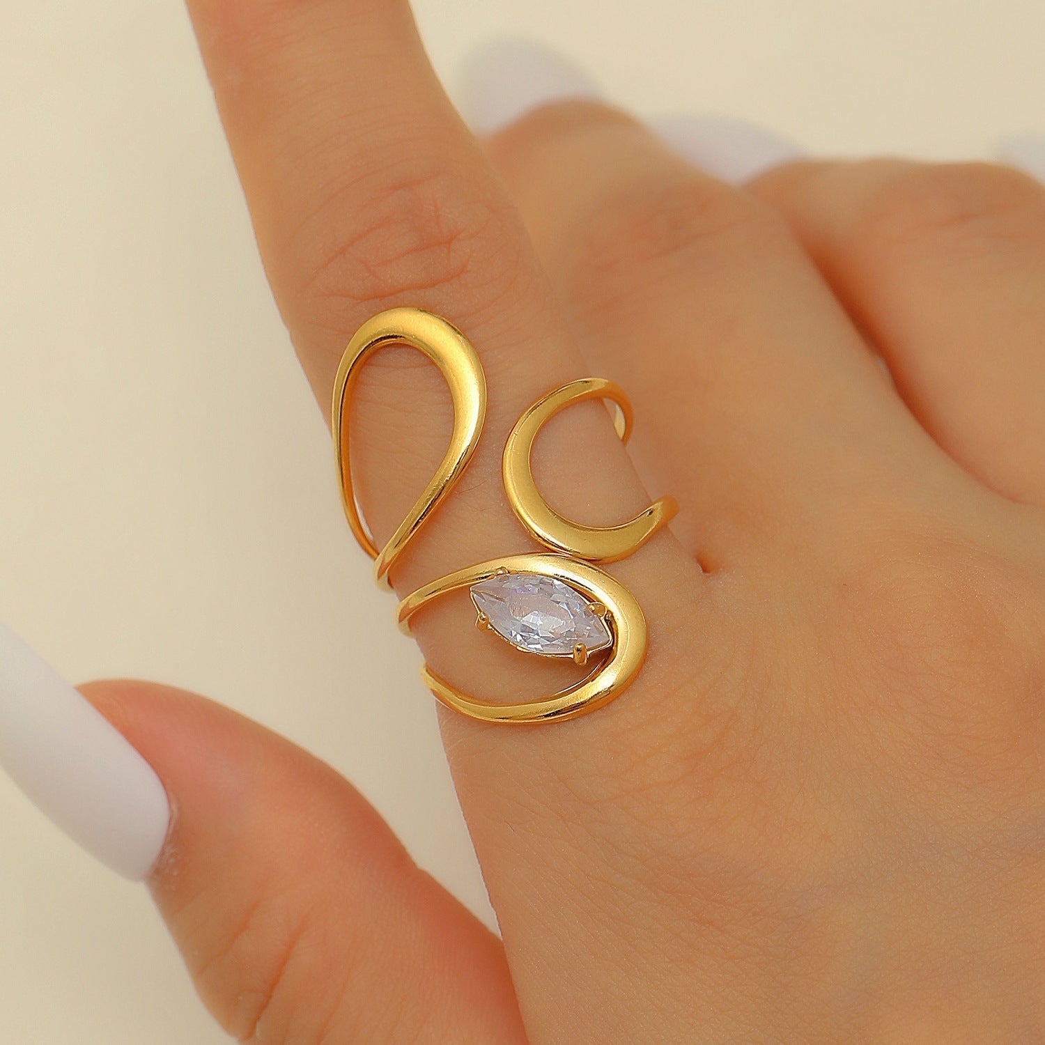 Stainless Steel Zircon Line Ring