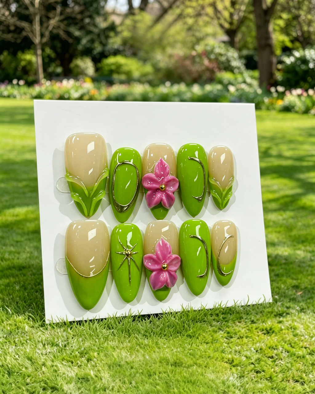 Pink Gold Almond Press On Nails