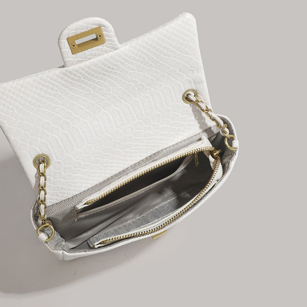 Small square crossbody purse, chain shoulder bag, fashionable snake pattern crossbody small square bag
