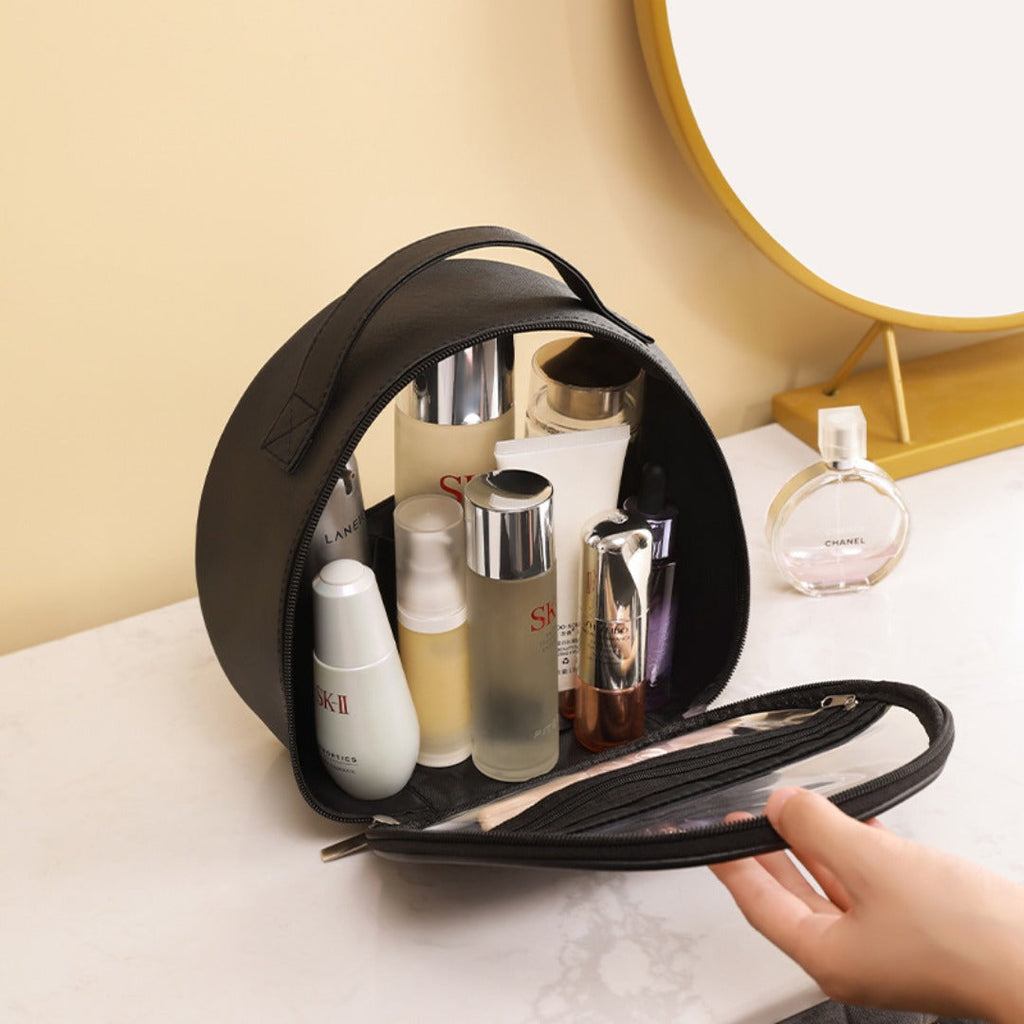 Portable large-capacity travel translucent cosmetic bag, Pu multi-functional waterproof toilet bag, portable skin care product storage bag, makeup bag organizer,Makeup bags, small