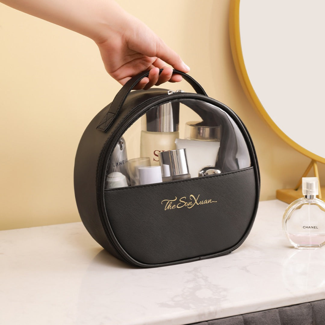 Portable large-capacity travel translucent cosmetic bag, Pu multi-functional waterproof toilet bag, portable skin care product storage bag, makeup bag organizer,Makeup bags, small