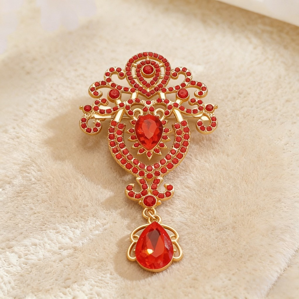 Vintage Crystal Brooch with Colorful Pendant