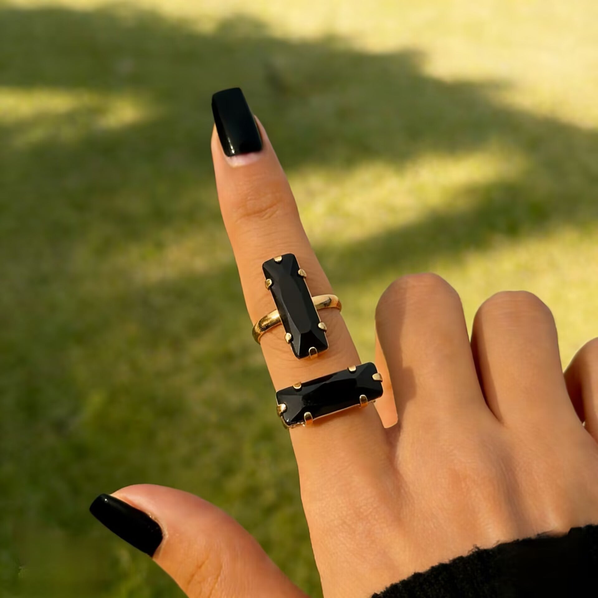 Vintage Quadrilateral Colorful Square Ring Minimalist Geometric Adjustable Band