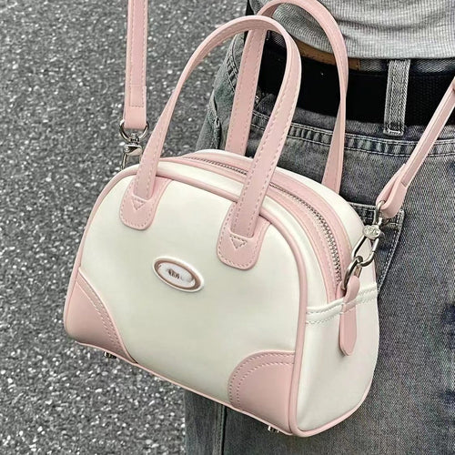 Chic Summer Boston Bag Mini – Portable Small Tote Crossbody Bag for Women, Perfect Bowling Shaped Bag in Pink