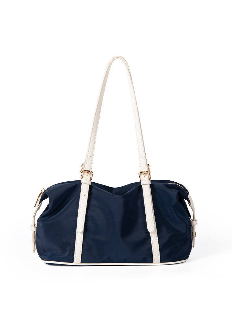 Summer contrasting shoulder bag women, versatile commuter large capacity Boston bag, top handle purse, hobo shoulder purse