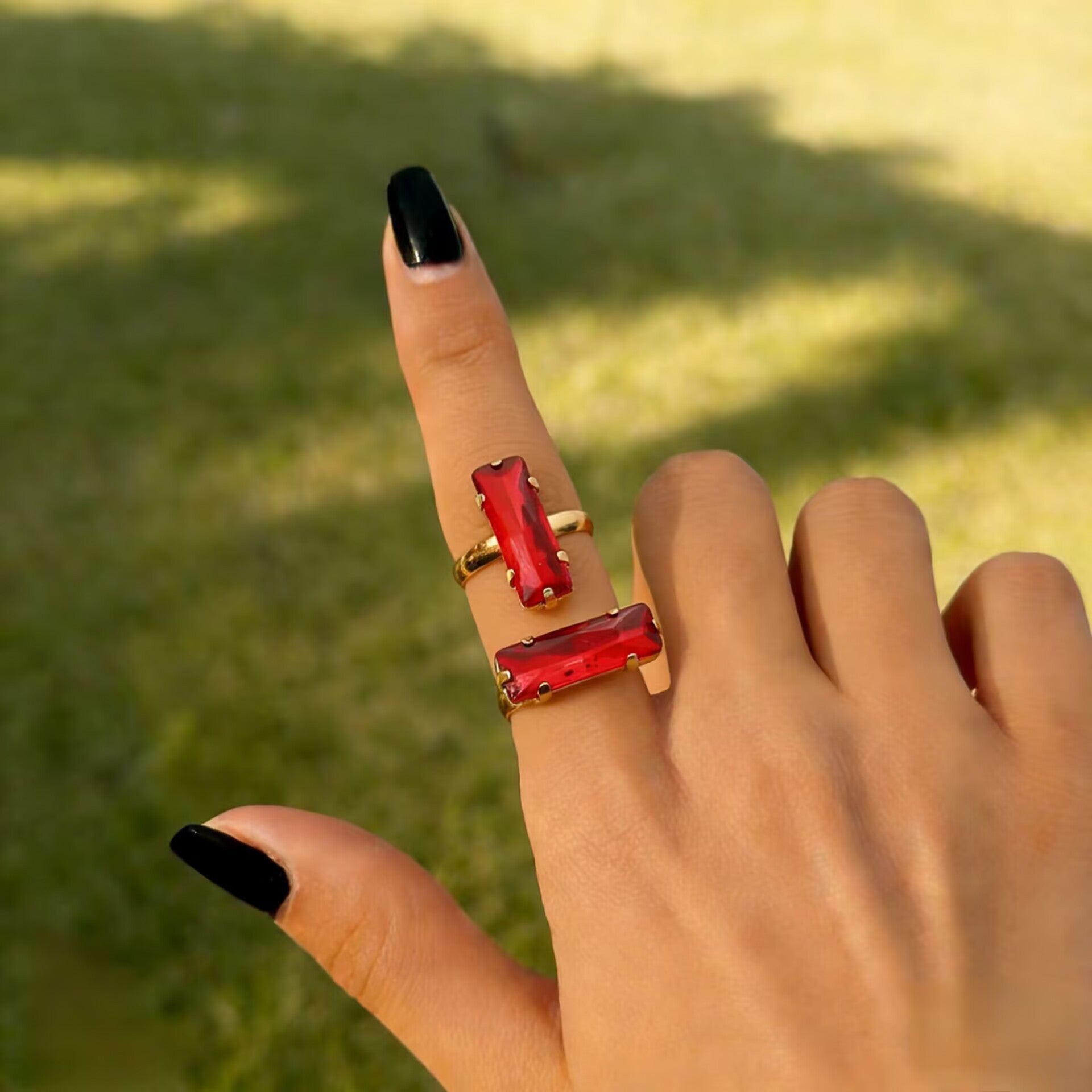 Vintage Quadrilateral Colorful Square Ring Minimalist Geometric Adjustable Band