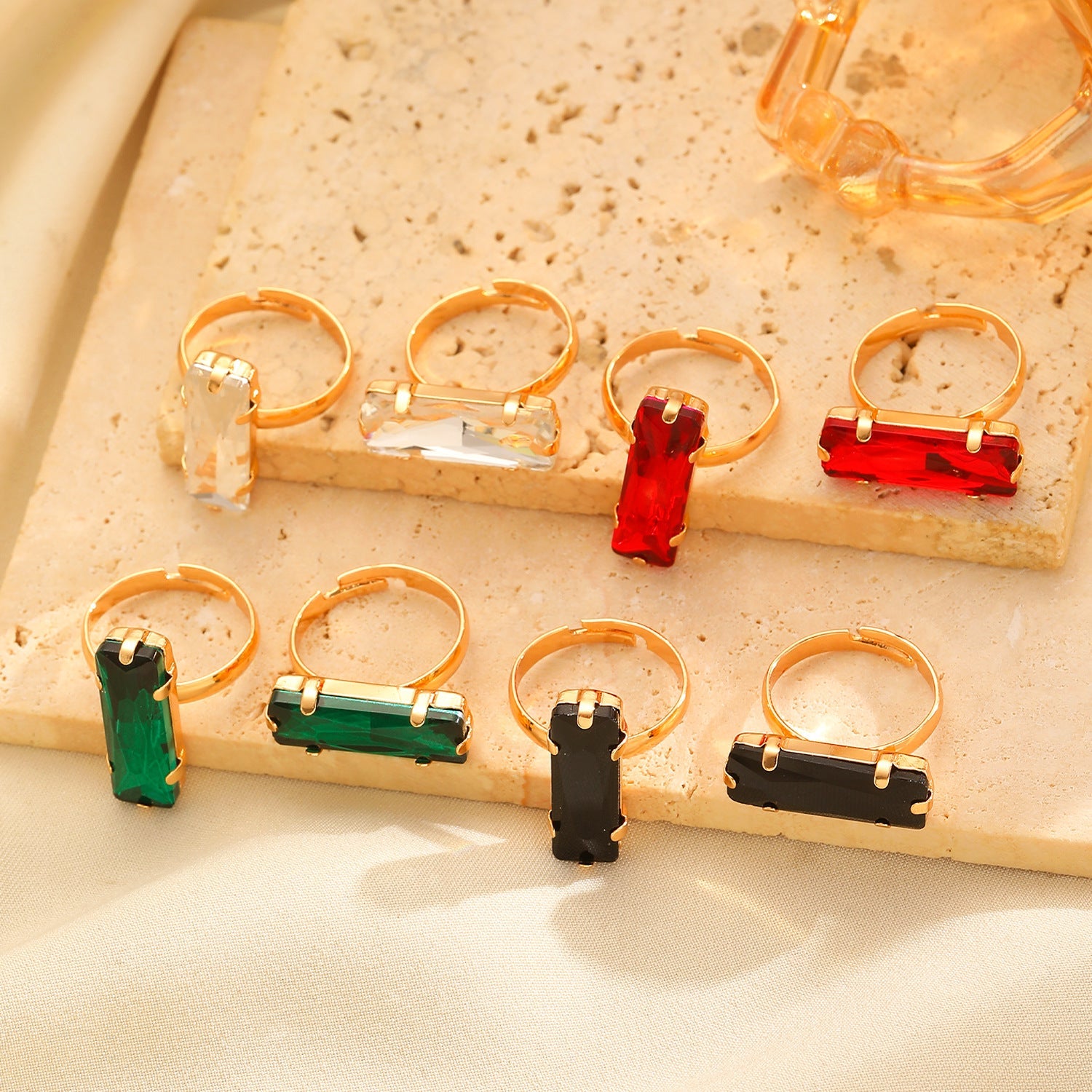Vintage Quadrilateral Colorful Square Ring Minimalist Geometric Adjustable Band