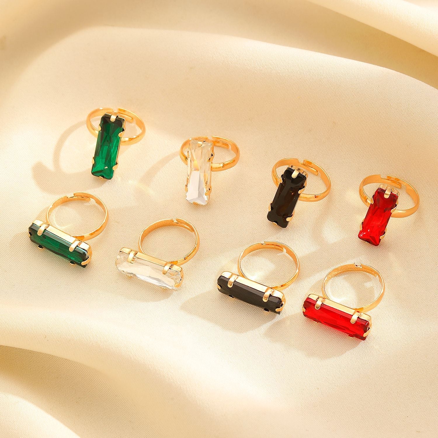 Vintage Quadrilateral Colorful Square Ring Minimalist Geometric Adjustable Band