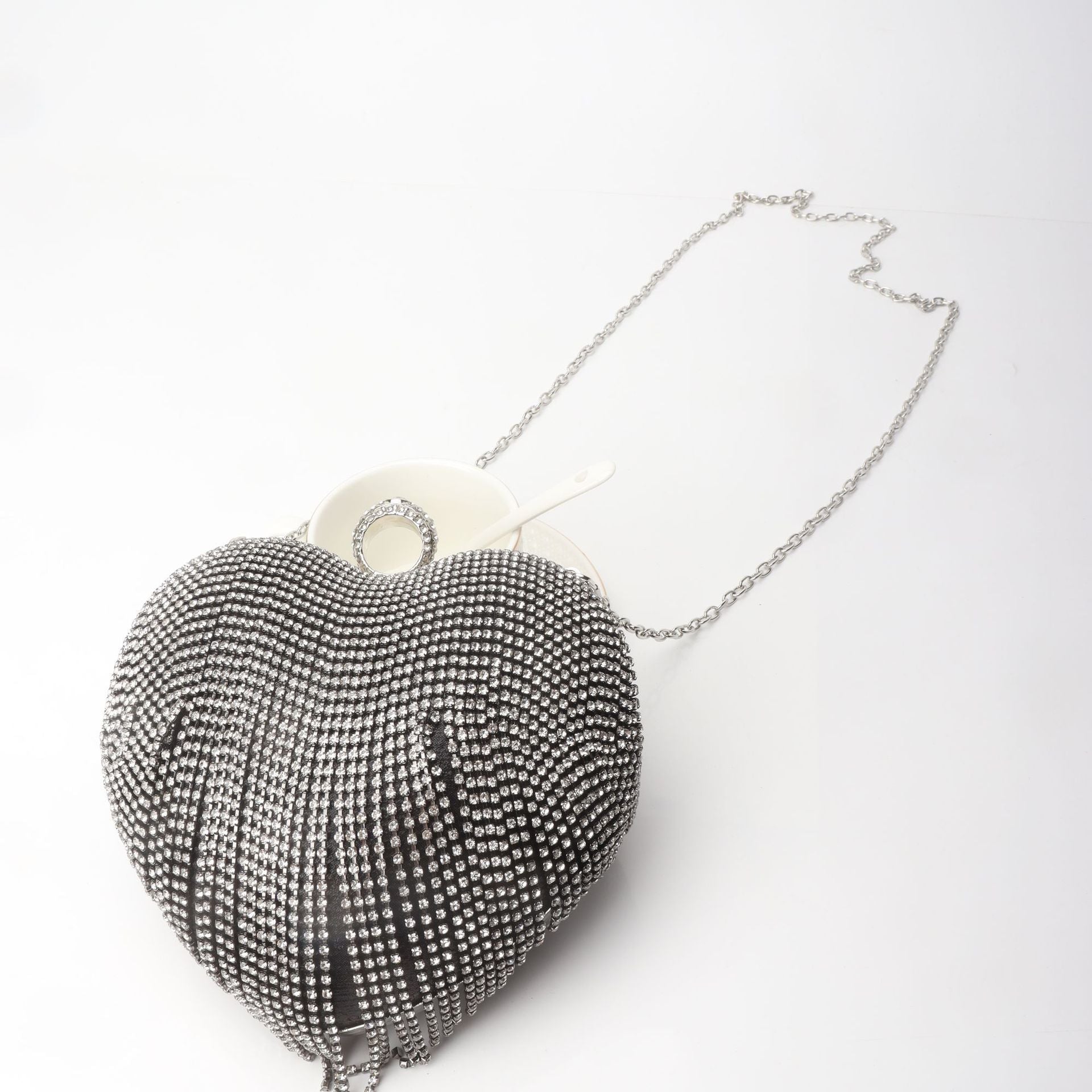 Fringed Rhinestone Bag, Birthday Party purse, Heart Shape Dinner Bag evening Clutch Purse Party, Prom Bag, Party Purse, Prom Bags Clutch, Wedding Purse Crossbody Chain