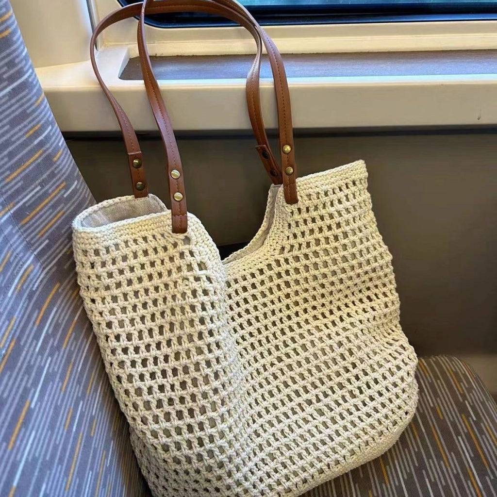 Grid knitted hobo bag, travel commuter shoulder bag, travel large capacity armpit bag, crochet hobo purse
