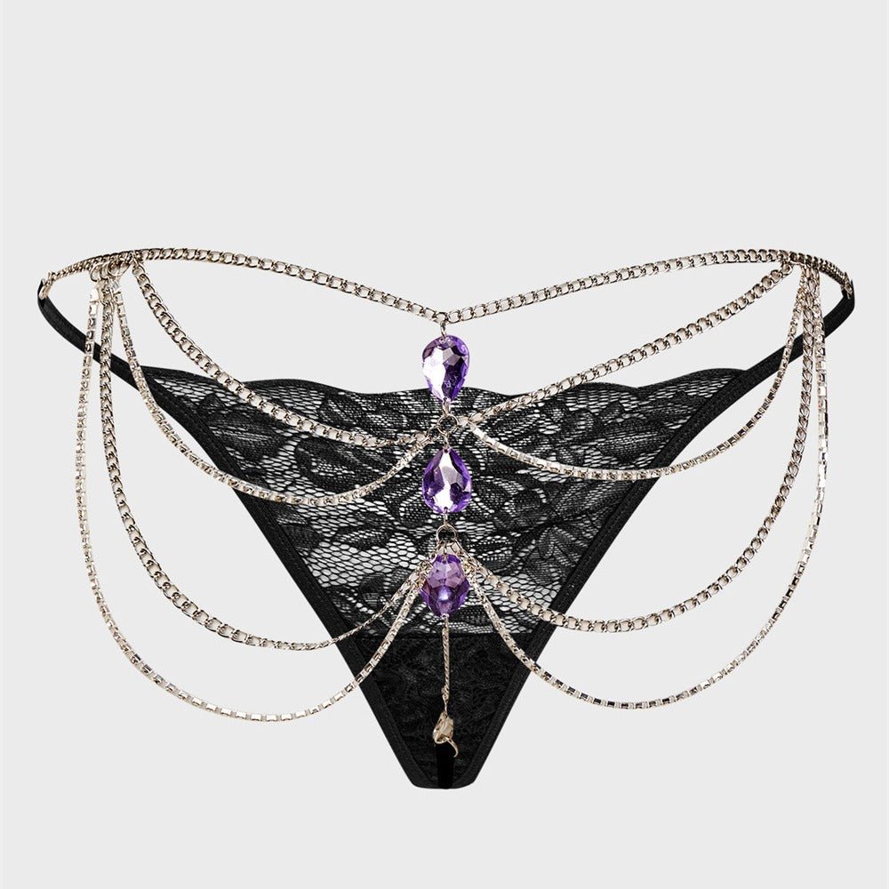 Sexy Spice Girls Nightclub Splicing Metal Gem Sex Thong Panties Women