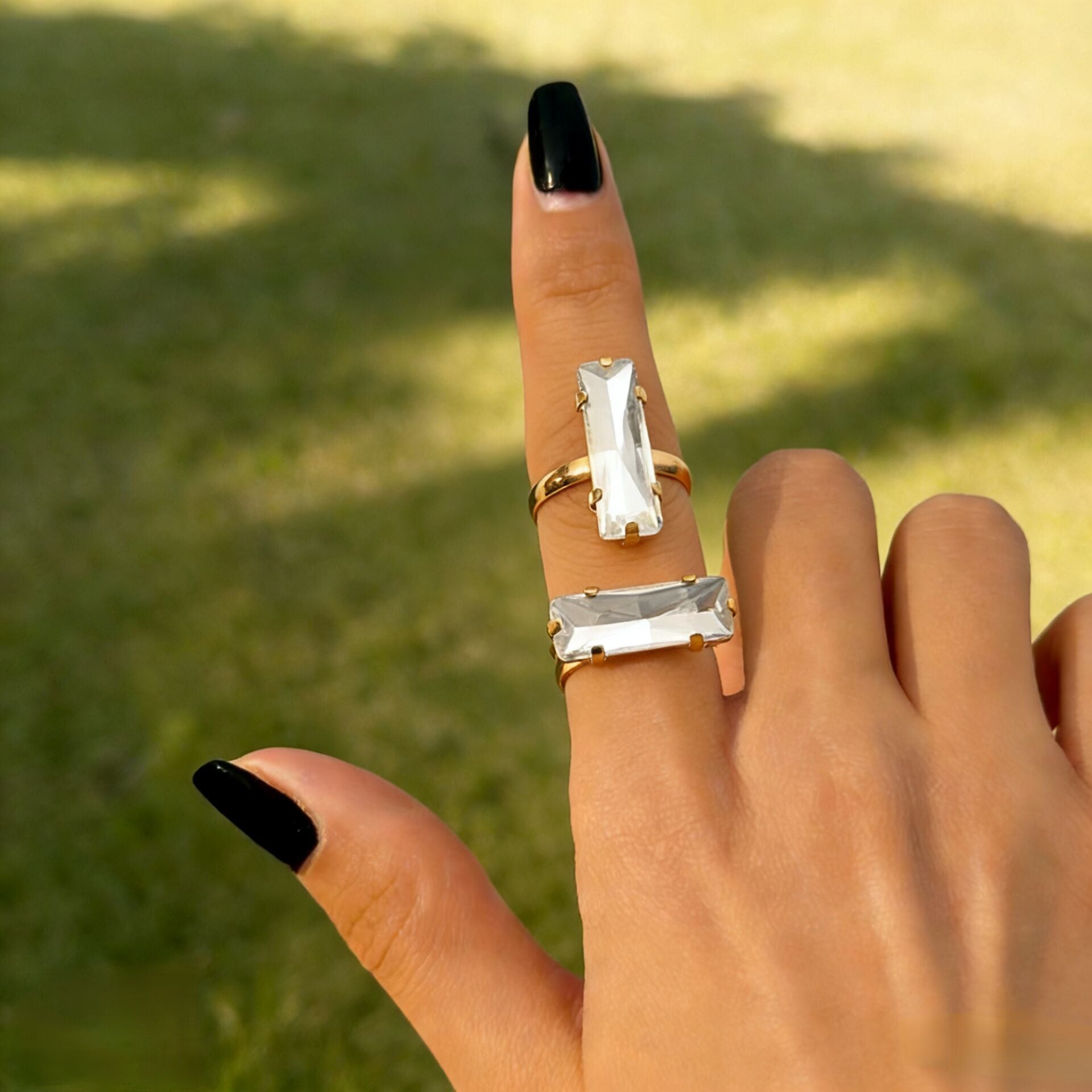 Vintage Quadrilateral Colorful Square Ring Minimalist Geometric Adjustable Band