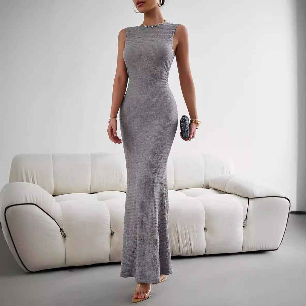 Sleeveless Tights Fashion Elegant Women's Slim Fit Women's Sleeveless Pleated Maxi Dress