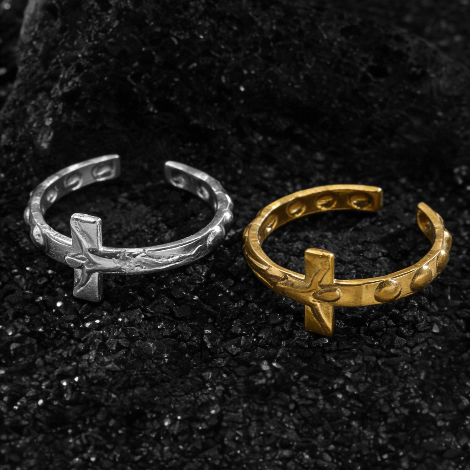 Stainless Steel Cross Portrait Open Ring Vintage Minimalist Unisex Band