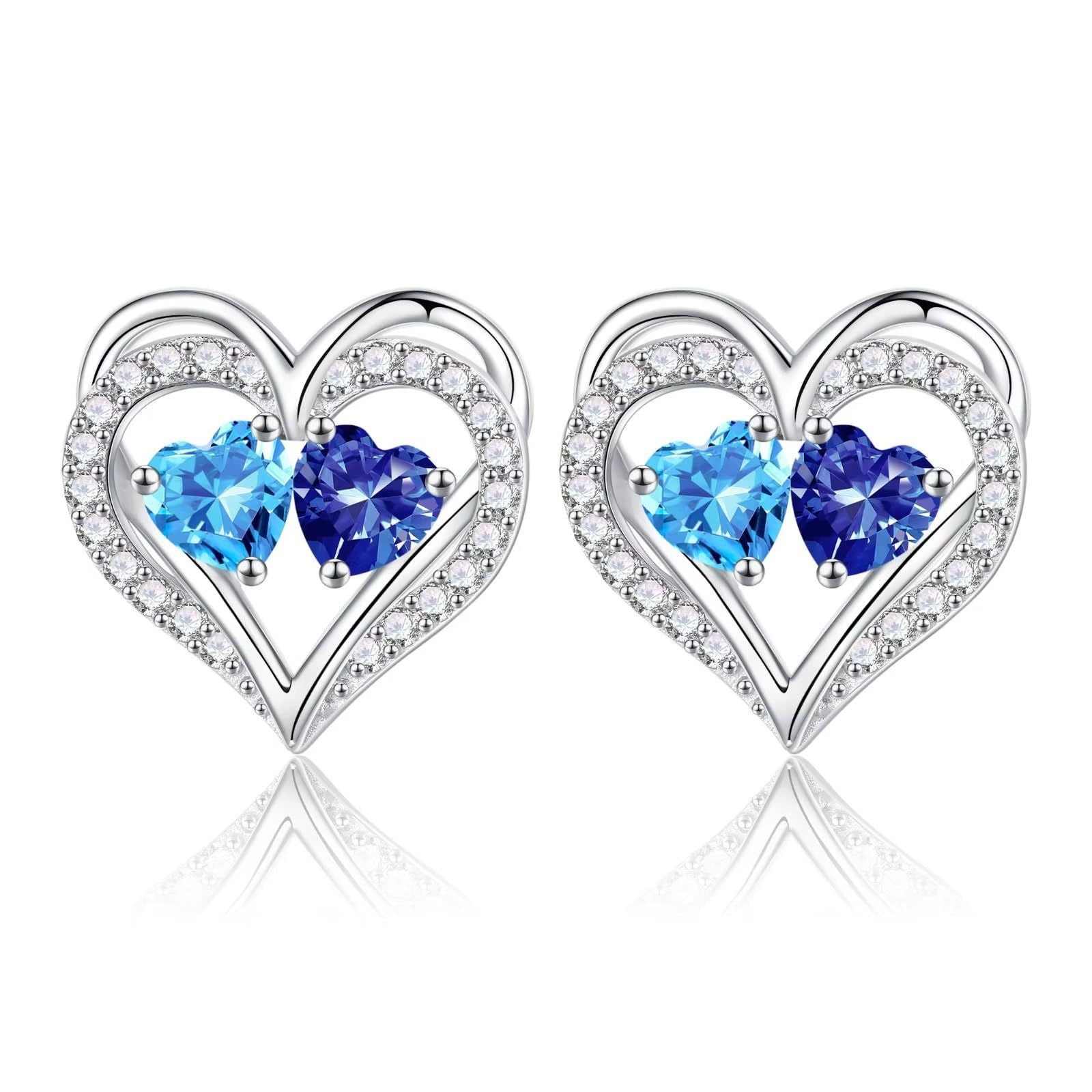 Sterling Silver Birthstone Heart Earrings new
