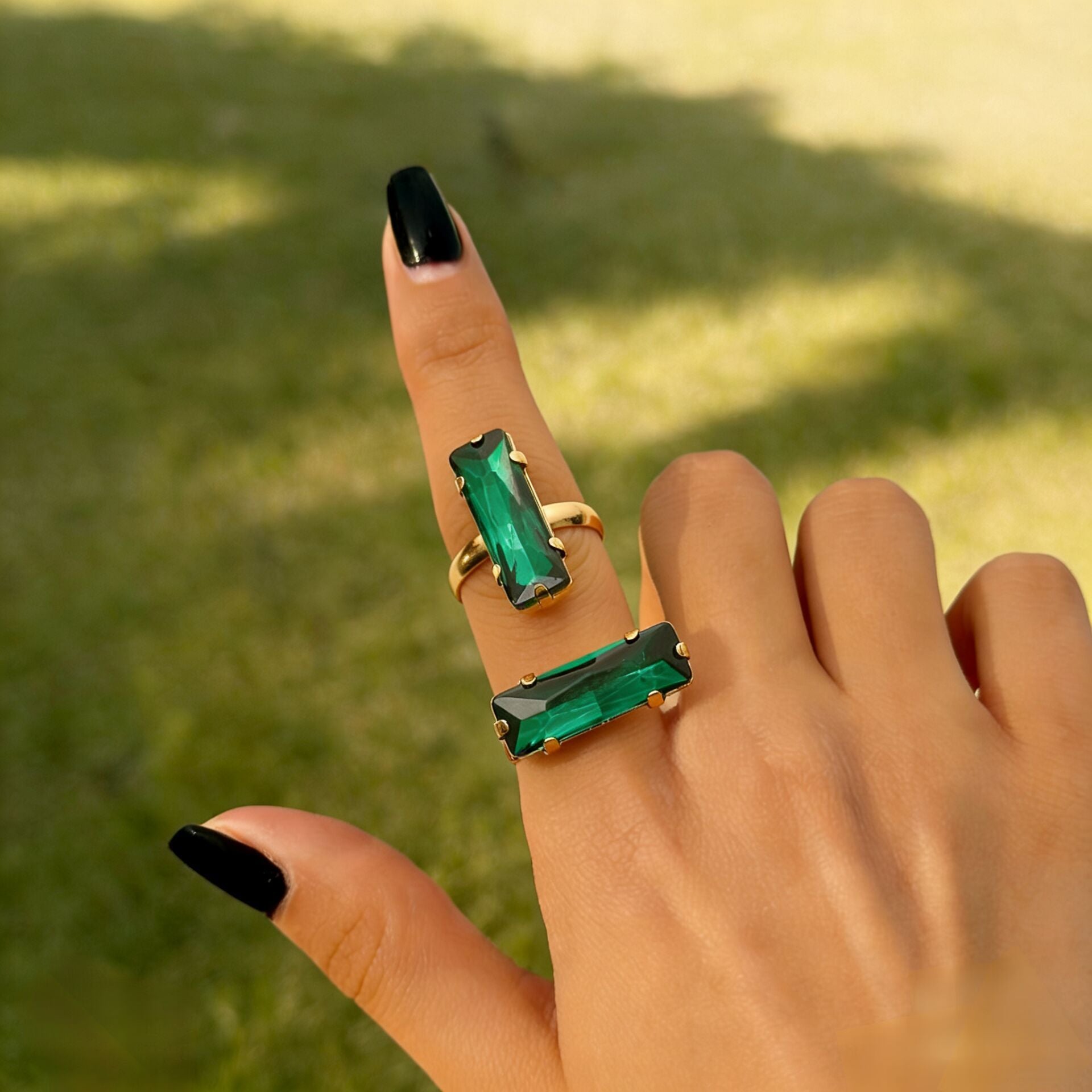 Vintage Quadrilateral Colorful Square Ring Minimalist Geometric Adjustable Band