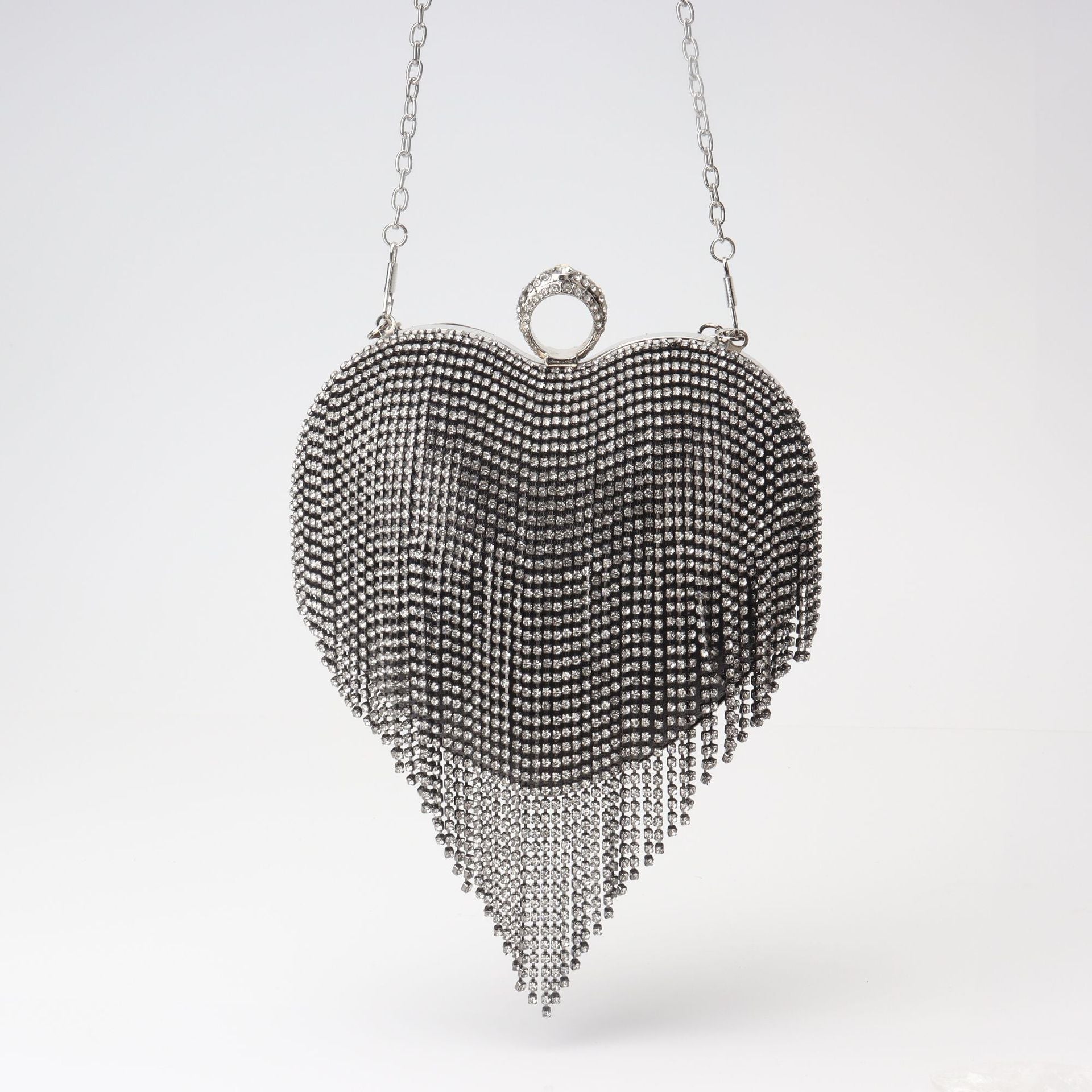 Fringed Rhinestone Bag, Birthday Party purse, Heart Shape Dinner Bag evening Clutch Purse Party, Prom Bag, Party Purse, Prom Bags Clutch, Wedding Purse Crossbody Chain