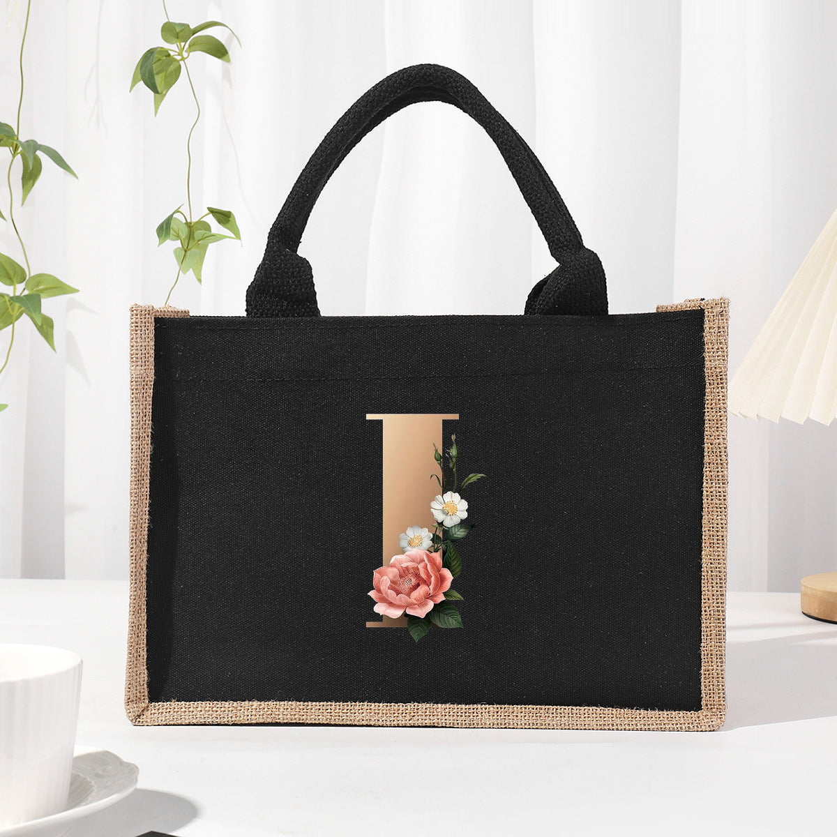 Cotton and linen canvas tote bag, printed letter tote bag, portable light handbag, gift shopping bag