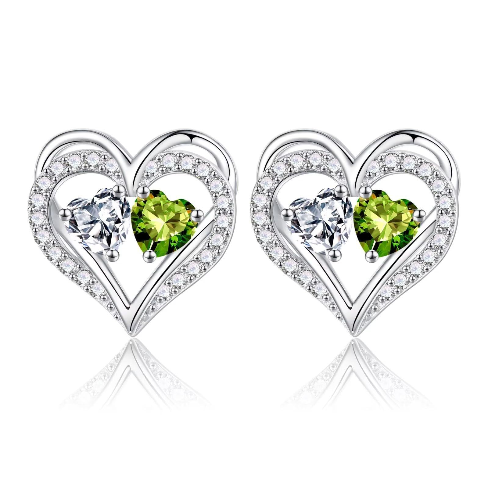 Sterling Silver Birthstone Heart Earrings