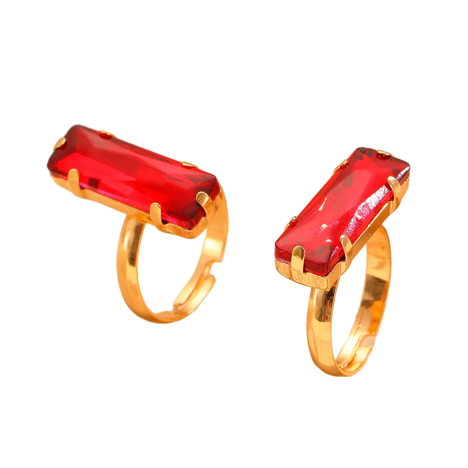 Vintage Quadrilateral Colorful Square Ring Minimalist Geometric Adjustable Band