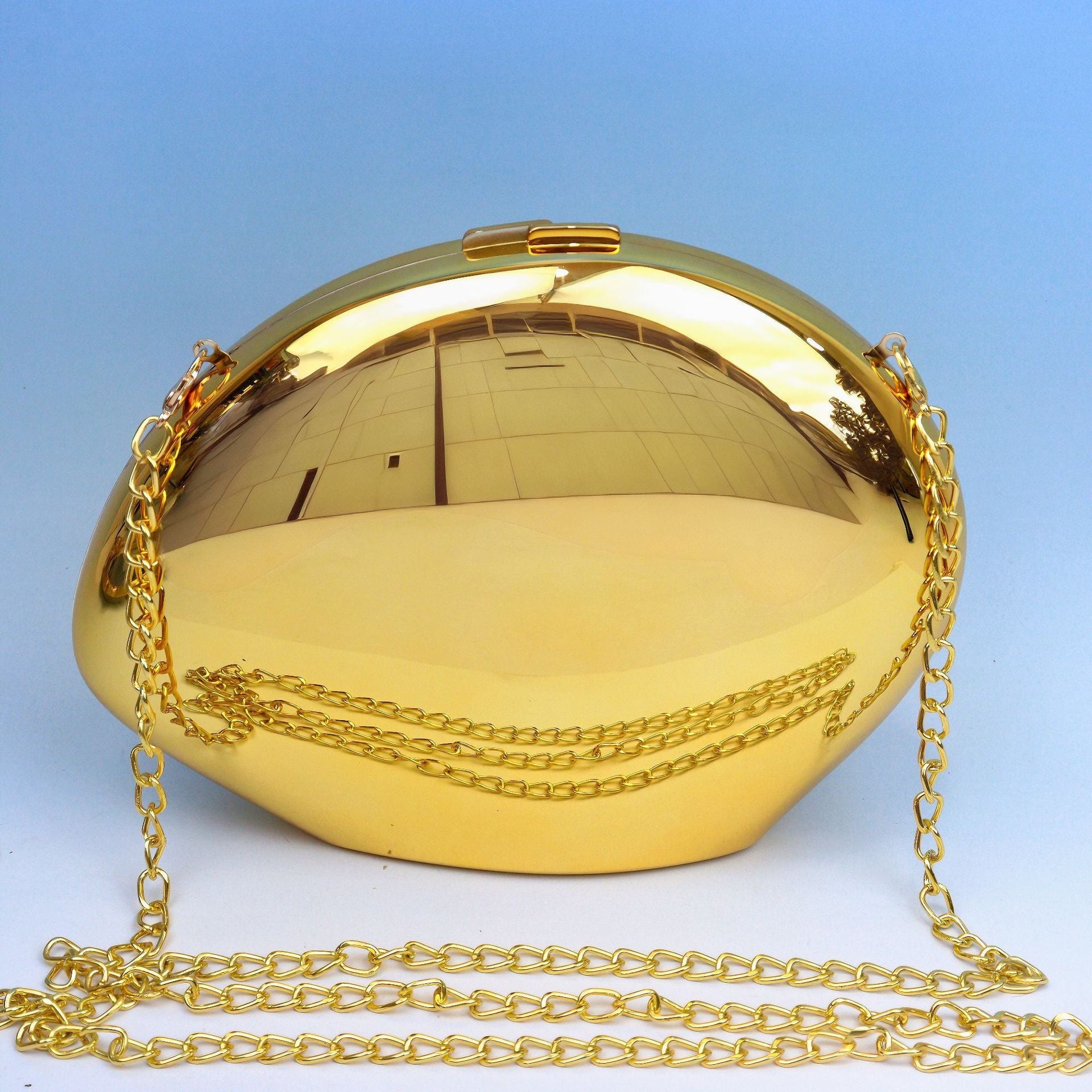 Golden Acrylic Bag, Shiny Metallic Banquet Purse,