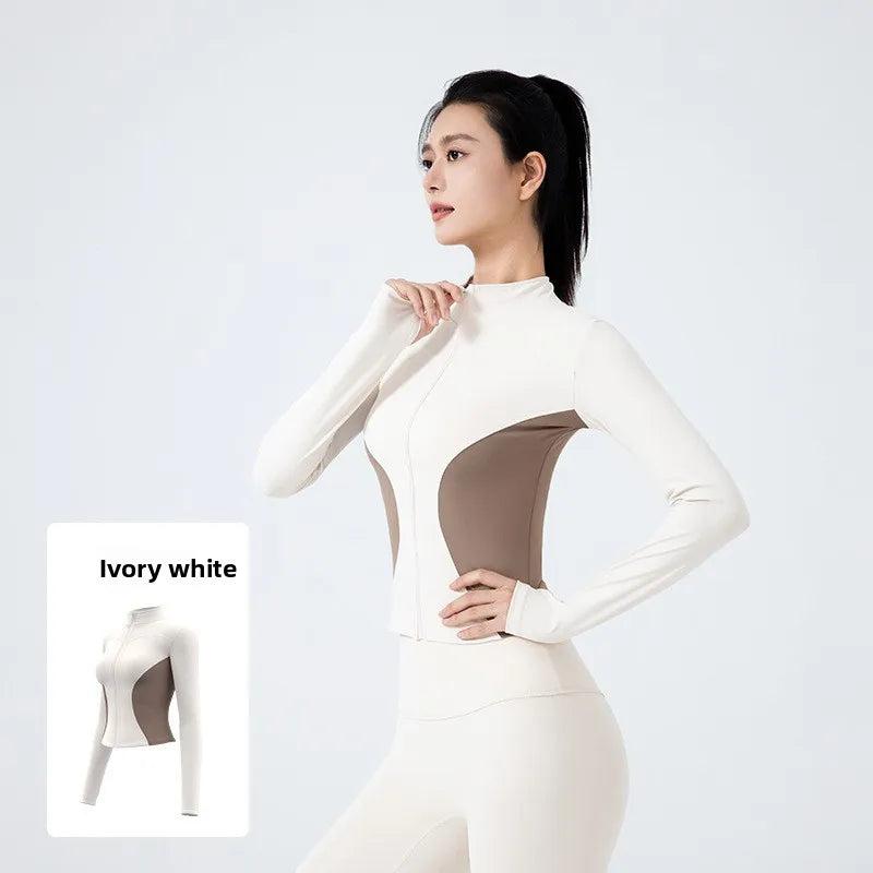 Women's Stand Collar Color Block Fitness Cardigan