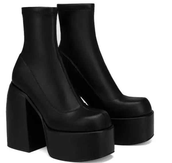 Winter Boots Lady Boots-Women Shoes Zipper Luxury Designer Rubber High Heel Ankle Fashion Rome Solid PU Basic Square Toe