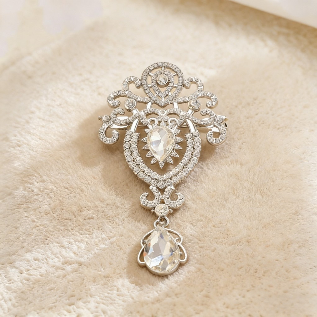 Vintage Crystal Brooch with Colorful Pendant