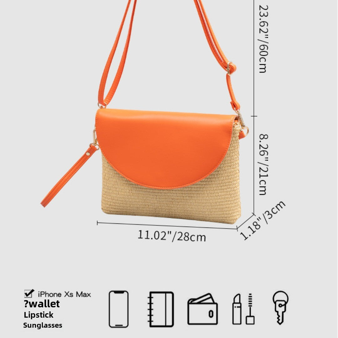 Holiday straw bag, small solid color shoulder bag, small crossbody beach bag, seaside beach bag evening clutch woven bag women