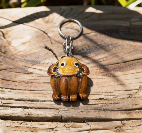 Cartoon Monkey Keychain, Top-Grain Leather